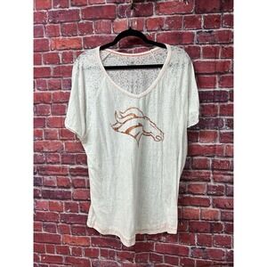 Denver Broncos NFL Majestic Women's White Burn Out  V-Neck Top Size XXL